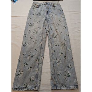 Wild Fable Floral Print Jeans Womens 29x31 90s Relaxed Straight Acid Wash Denim